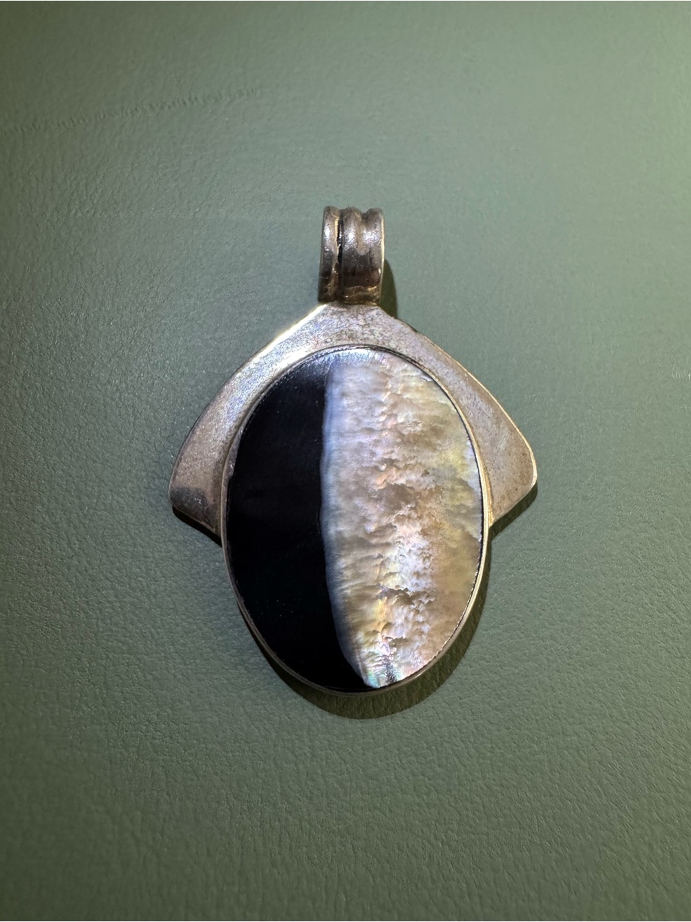 Vintage Stamped 925 Black and Iridescent Mother-of-Pearl Pendant